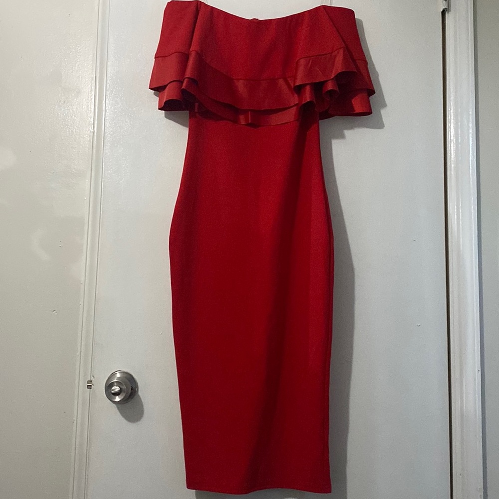 Red off the shoulder dress